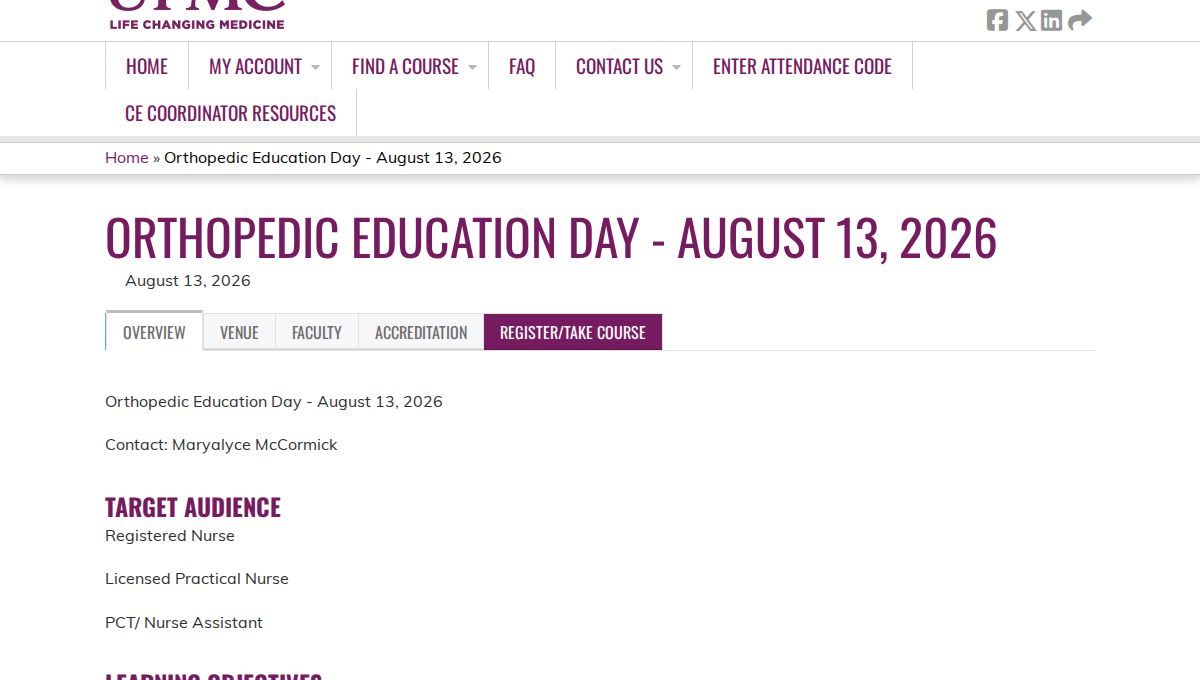 UPMC Orthopedic Education Day – August 2026