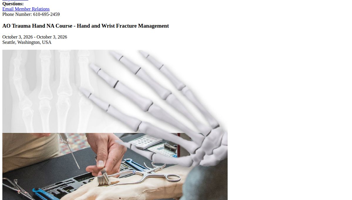 AO Trauma Hand NA Course – Hand and Wrist Fracture Management (Seattle, October 2026)