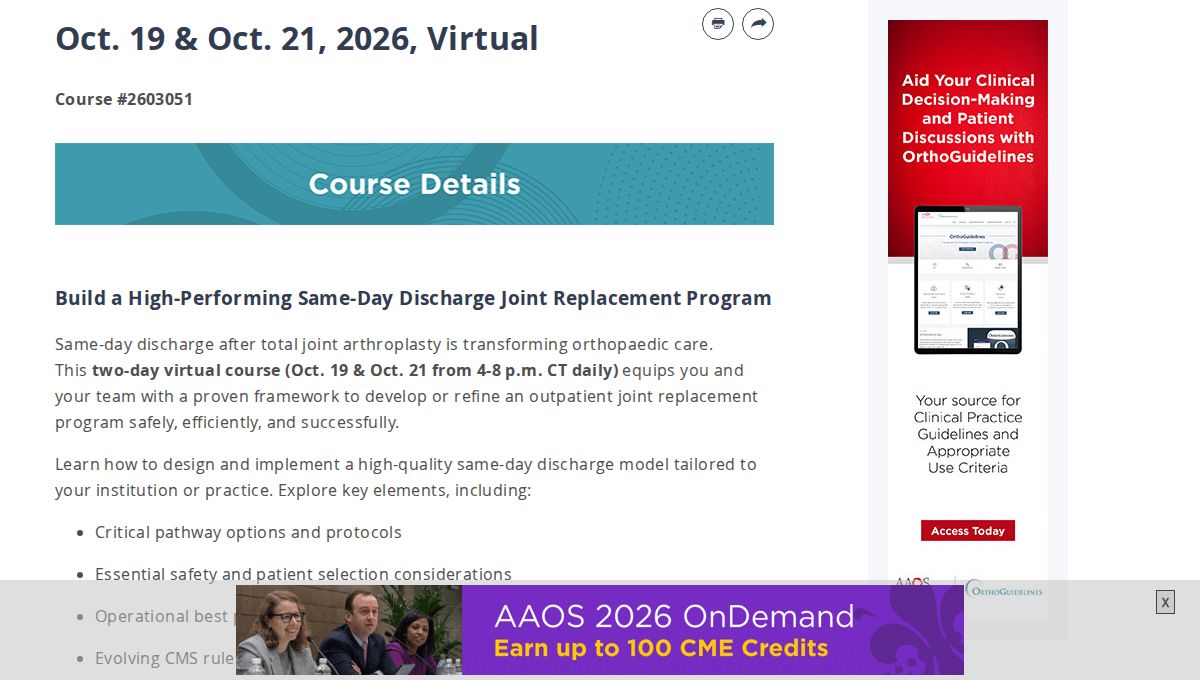 AAOS Outpatient Total Joint Arthroplasty Center Course