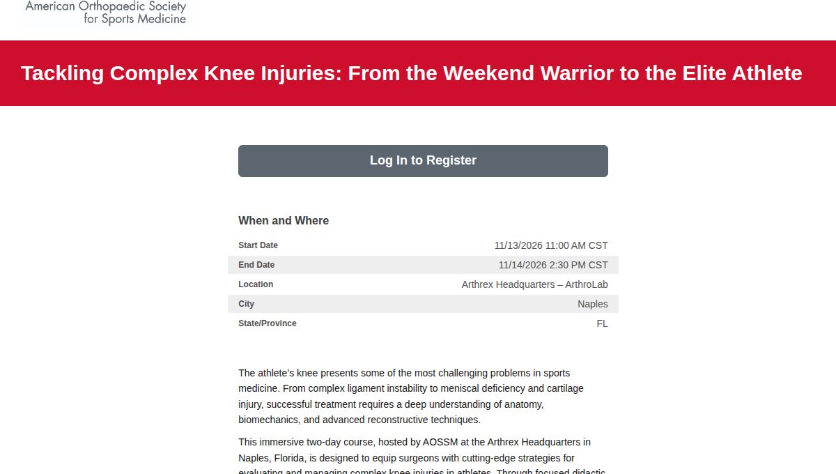 AOSSM Tackling Complex Knee Injuries: From the Weekend Warrior to the Elite Athlete