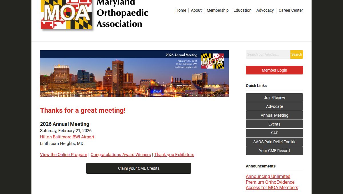 Maryland Orthopaedic Association 2027 Annual Meeting