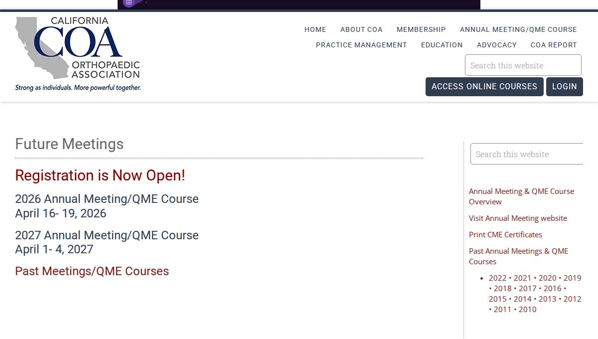 California Orthopaedic Association 2027 Annual Meeting & QME Course