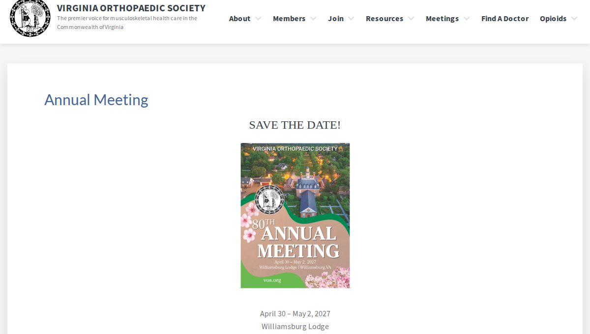 Virginia Orthopaedic Society (VOS) 80th Annual Meeting