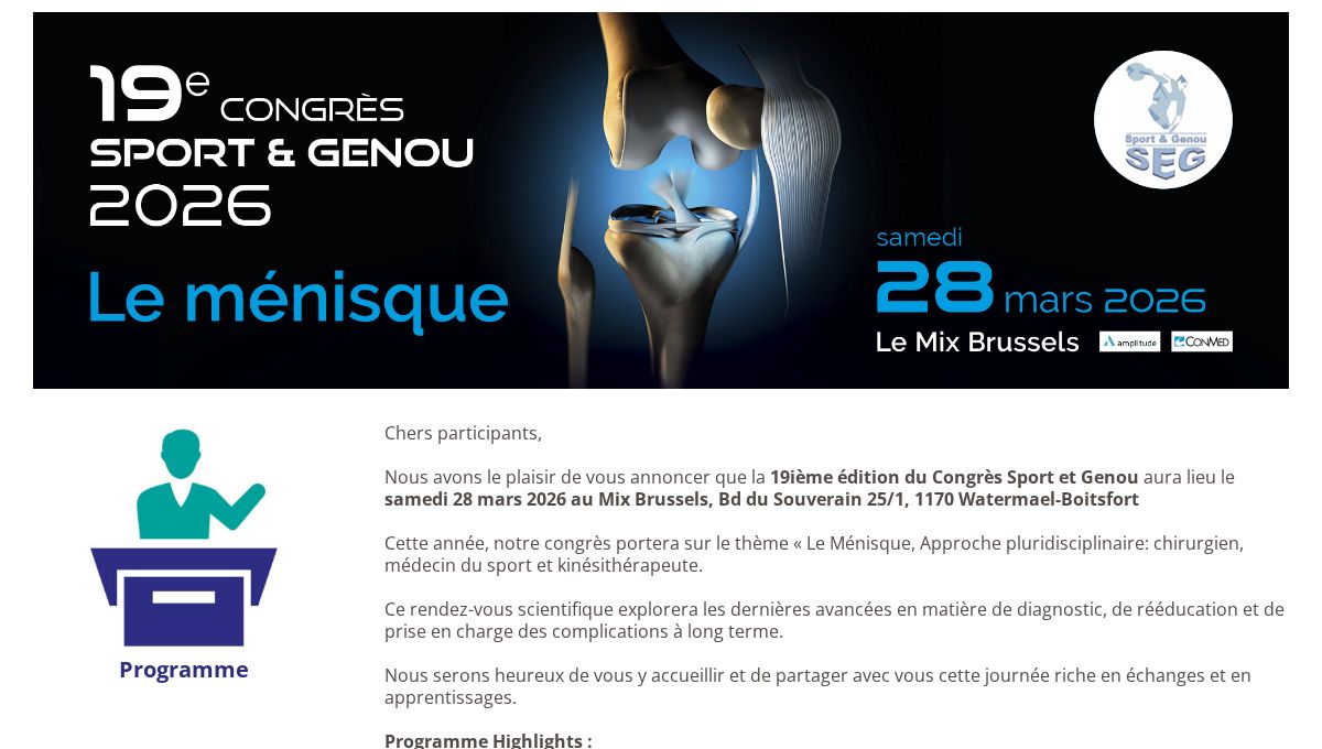 20ème Congrès Sport et Genou 2027